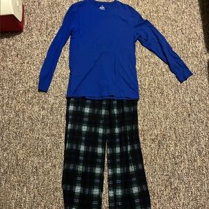Blue and Black Pajama Set with Long Sleeves